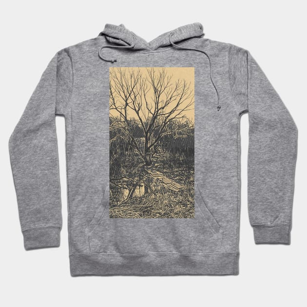 Old tree and stream with a ferry Hoodie by EvgeniiV